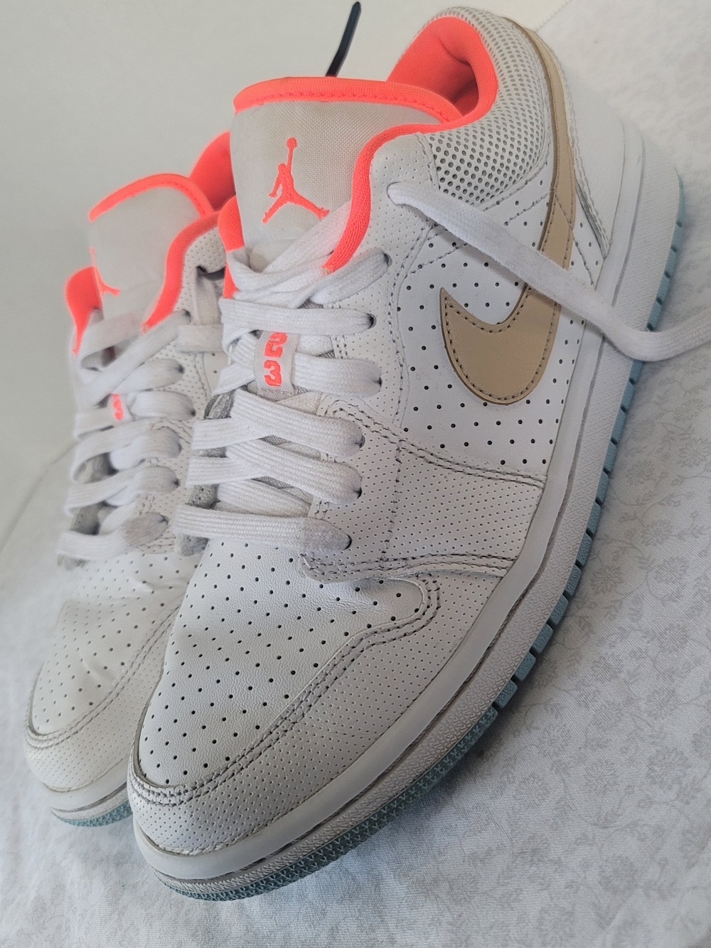 Air Jordan Low Top Sneakers - White with Coral & Beige Accents